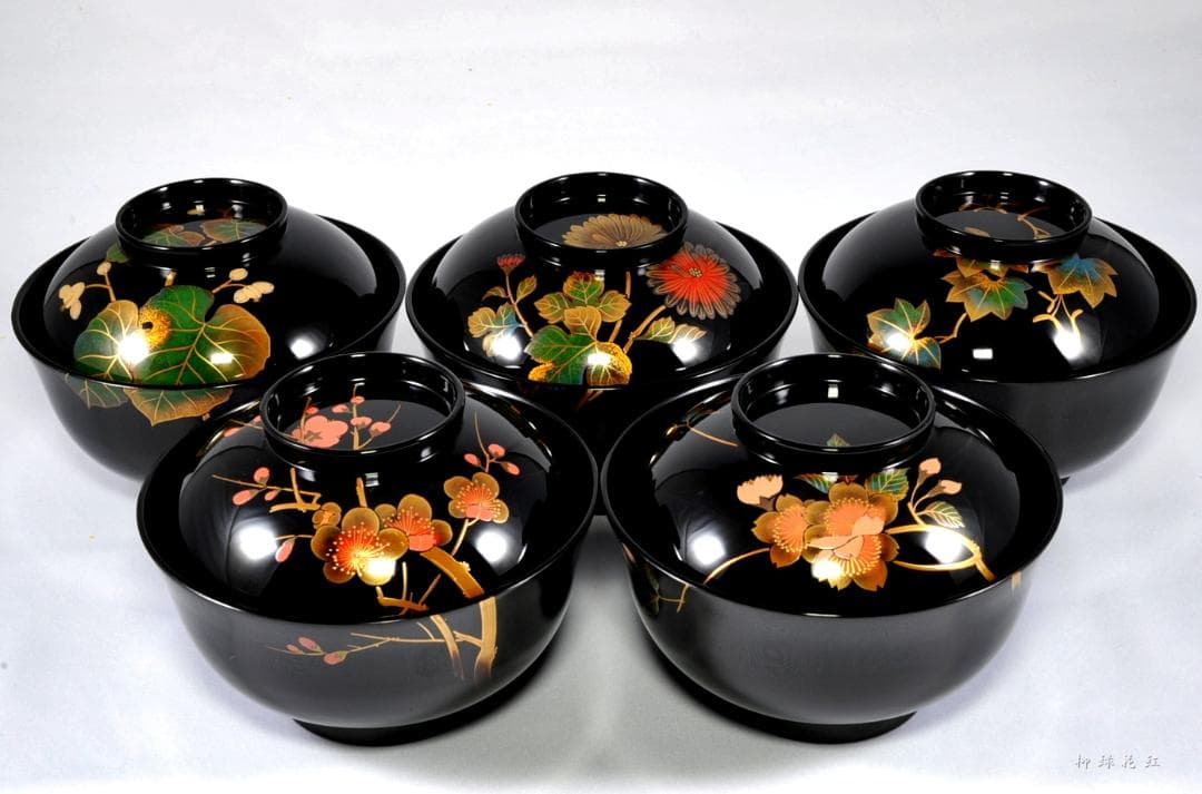 堂畑勝峯 絵変蒔絵 煮物椀 五 共箱 輪島塗 懐石道具