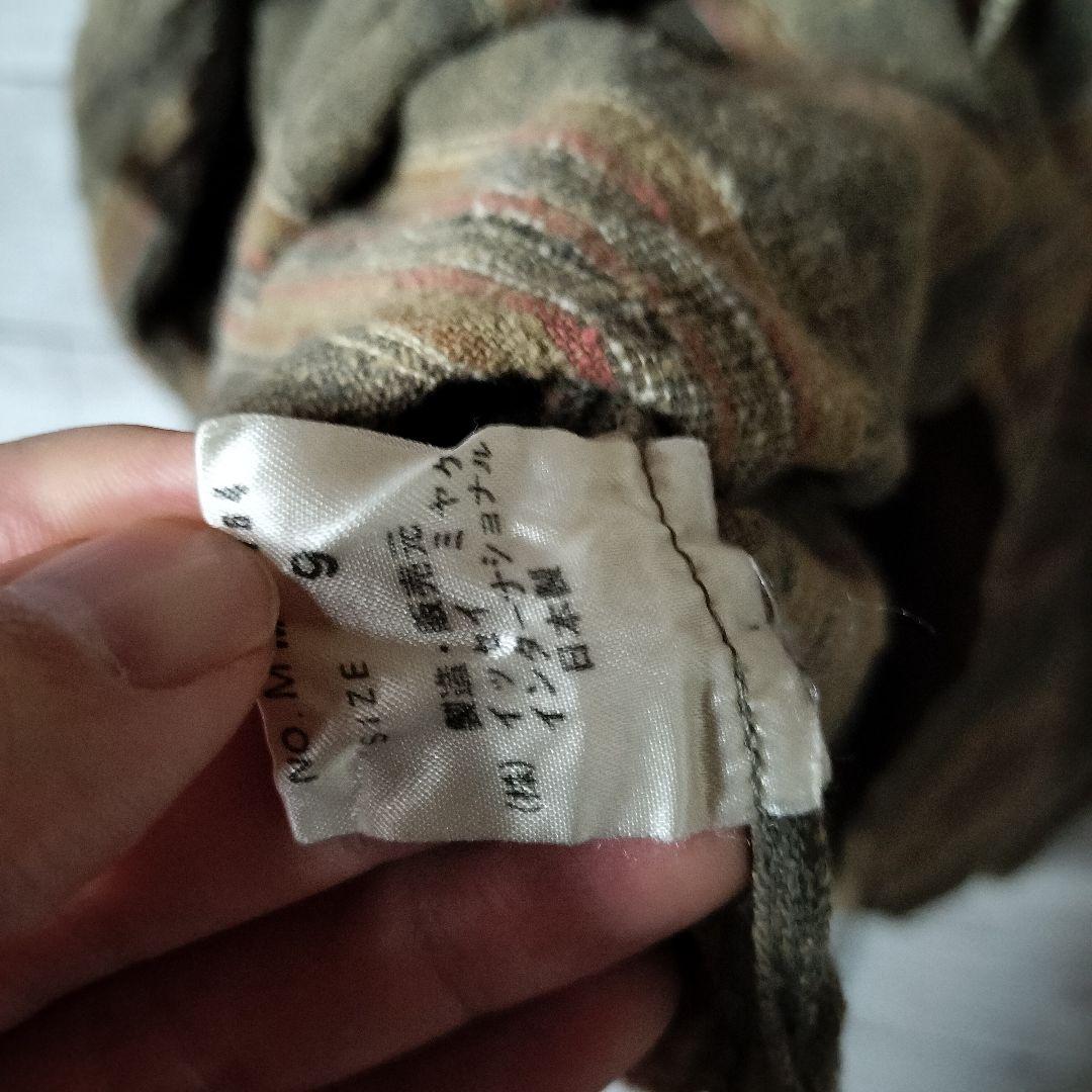 80's 筆タグ イッセイミヤケ ノーカラー シャツジャケット ストライプ 綿