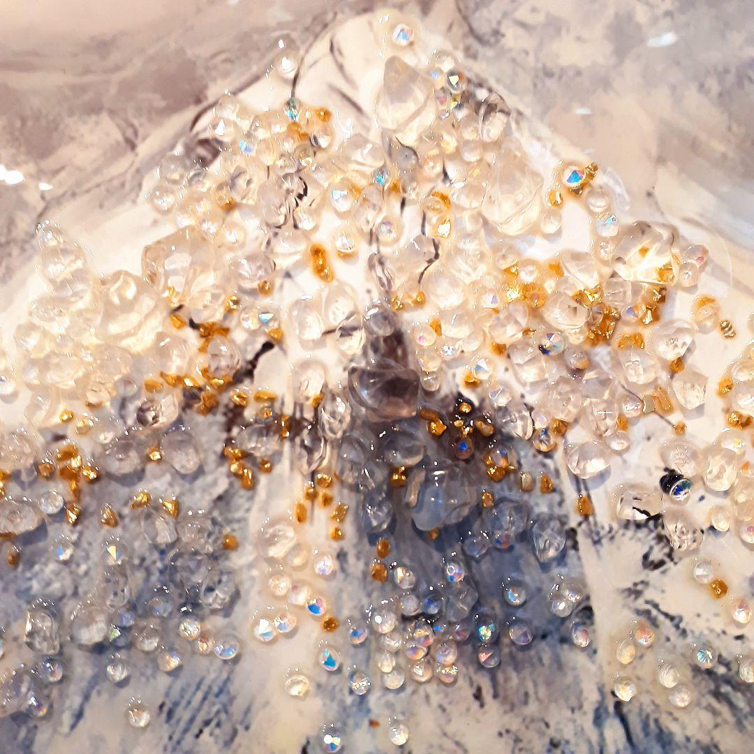 輸入雑貨　クリスタルアート　『月下の富士山と桜』　水晶石　フレーム付き