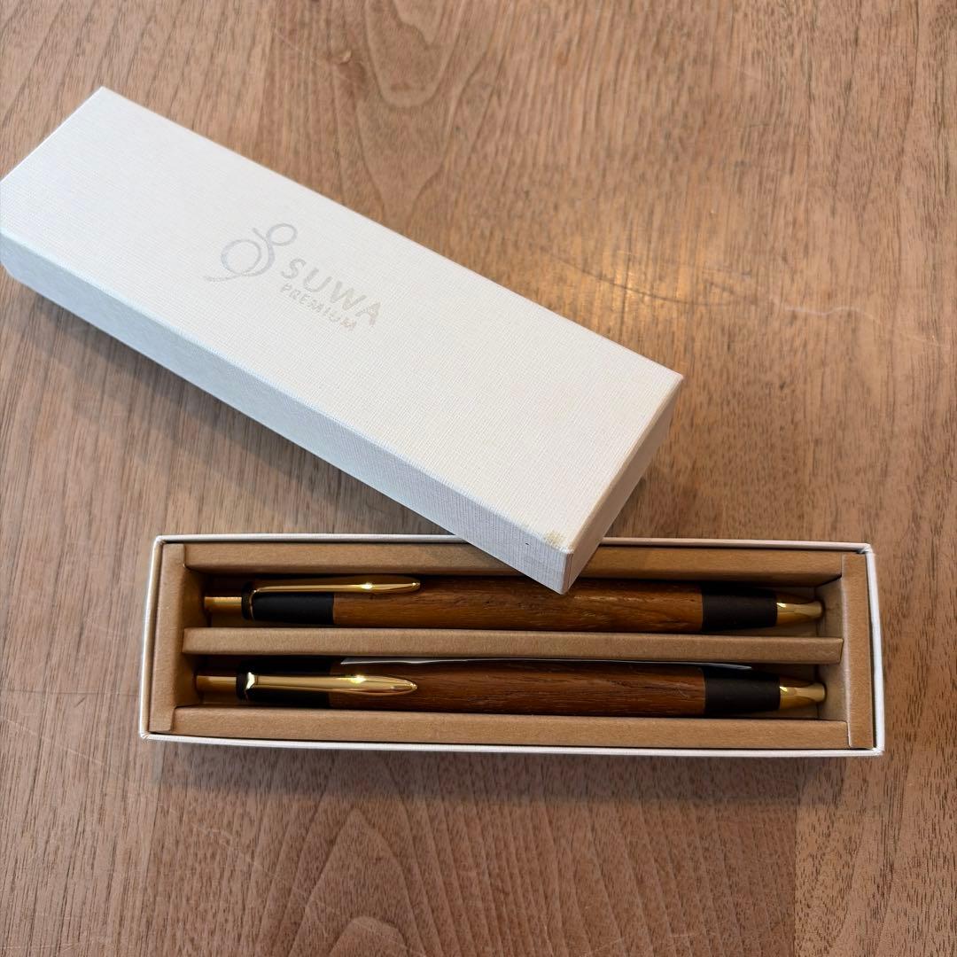 【未使用】SUWA 木製ボールペン 2本セット 三菱・ゼブラ リフィル対応 茶