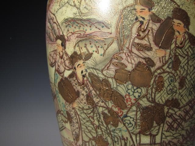【期間限定値下】古薩摩 金襴七福神文大花瓶 全高51ｃｍ o462