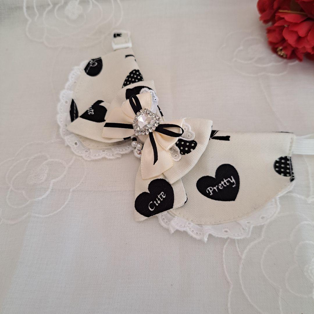 バレンタインハート柄(ホワイト)わんちゃん猫ちゃん用襟付き首輪