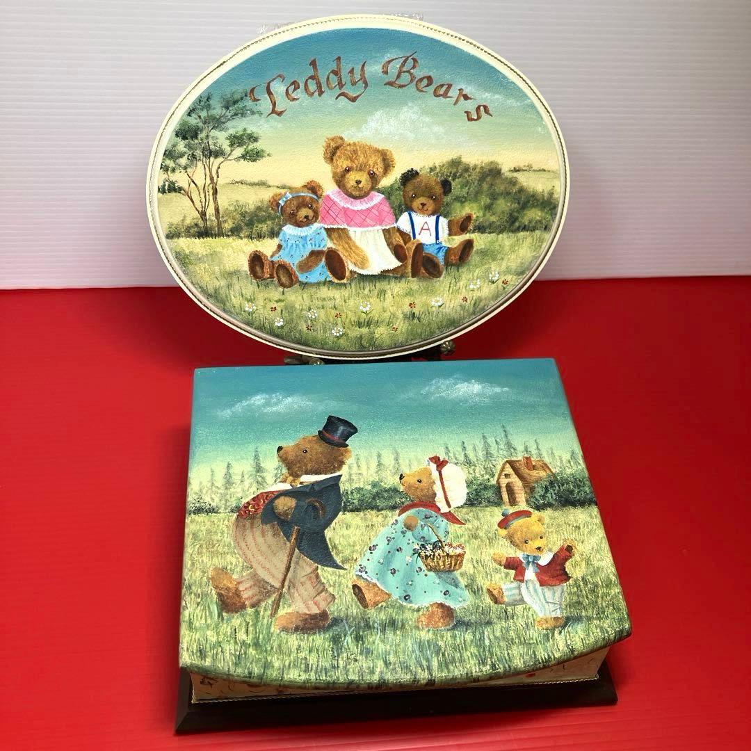 トールペイント作品　スリーベアーズのボックス　テディベア親子