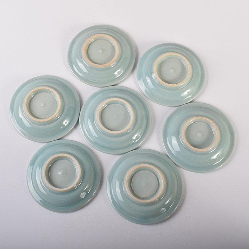 和食器　木野皿山窯　上田恒次作　青磁鎬手　銘々皿　7客　共箱　V　R7751