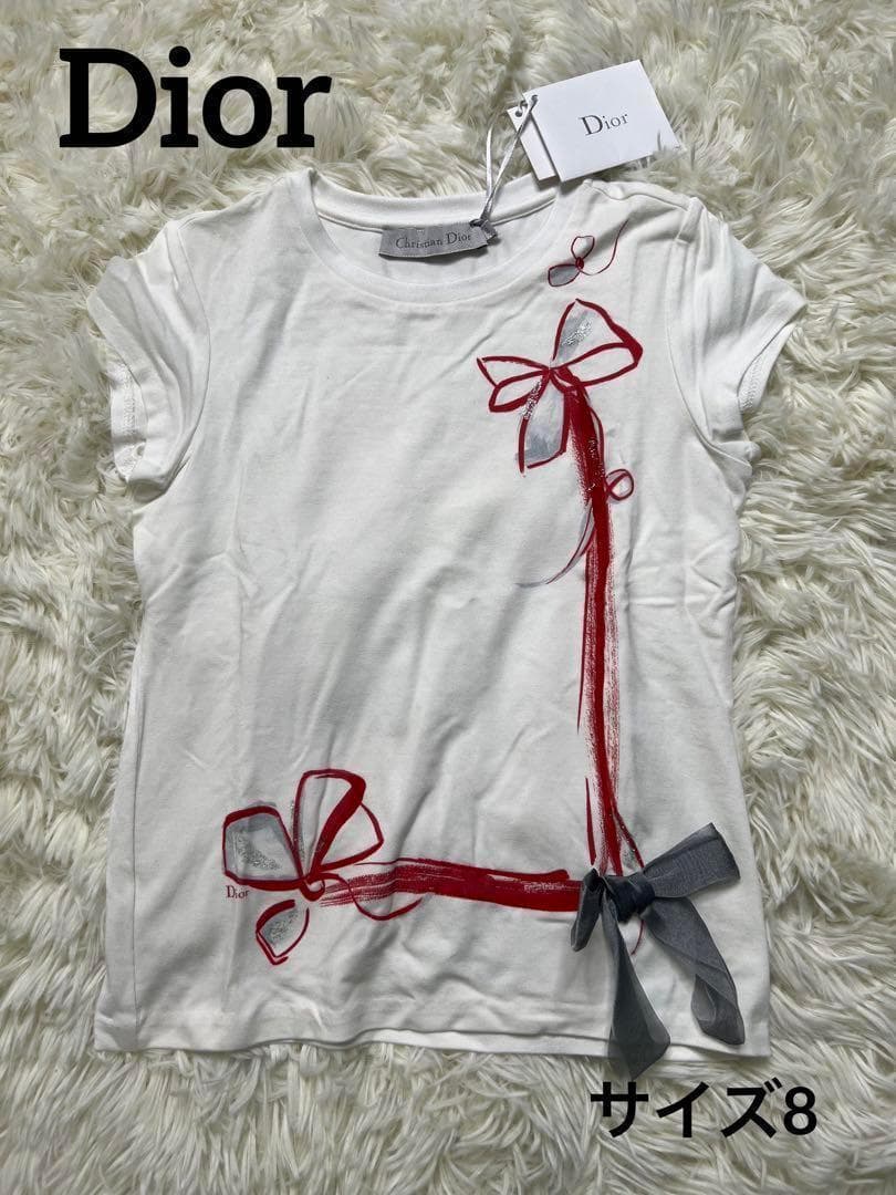 【2点セット】箱付き Dior リボン Tシャツ 女の子 キッズ サイズ8、10
