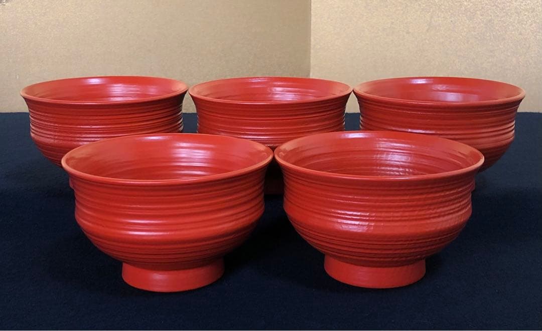 《R》洗朱挽目椀5客 多用椀 十時啓悦 木製漆器 略歴 共箱 251208お4