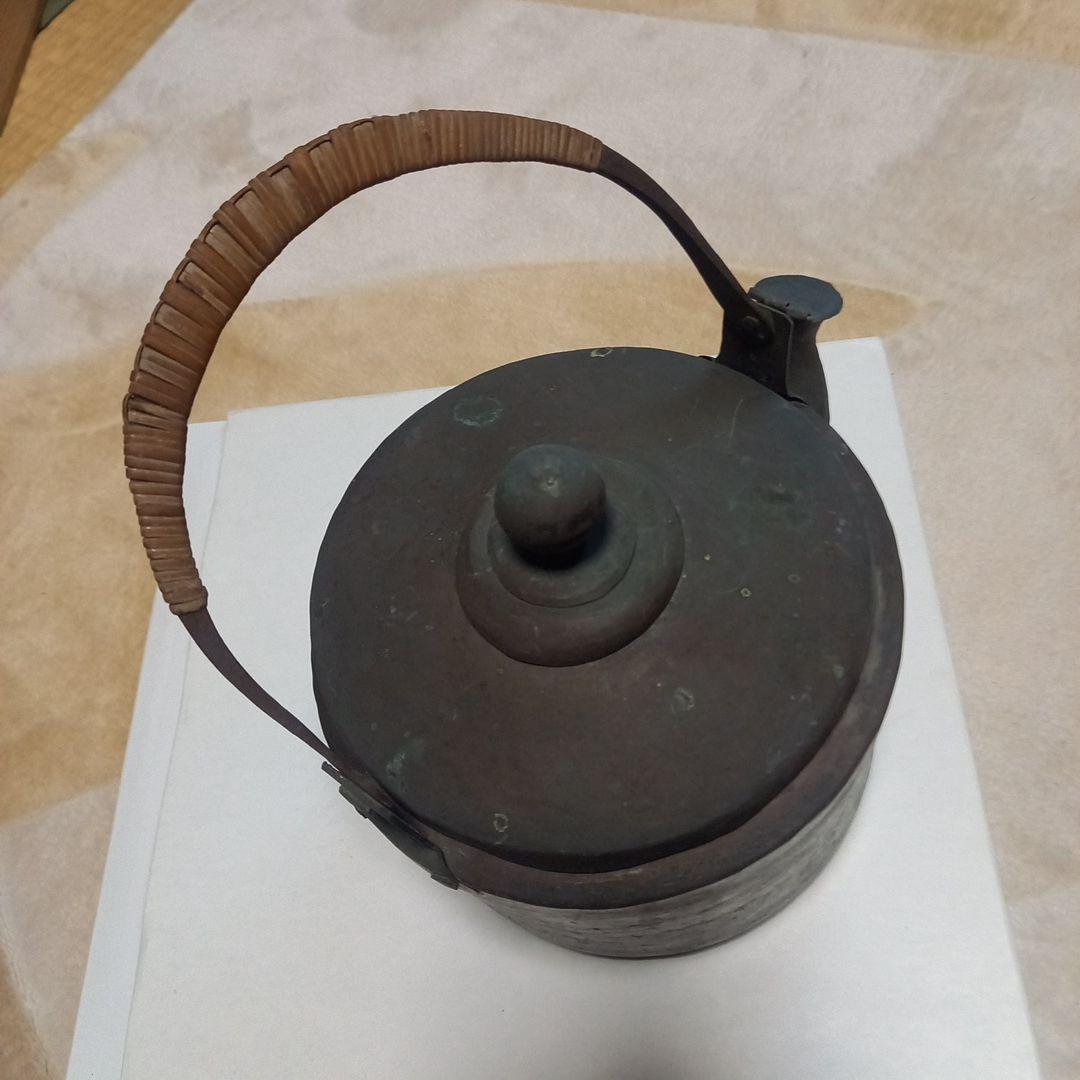 昭和モダンレトロレア物純銅製 丸型銅瓶 編み込みハンドル