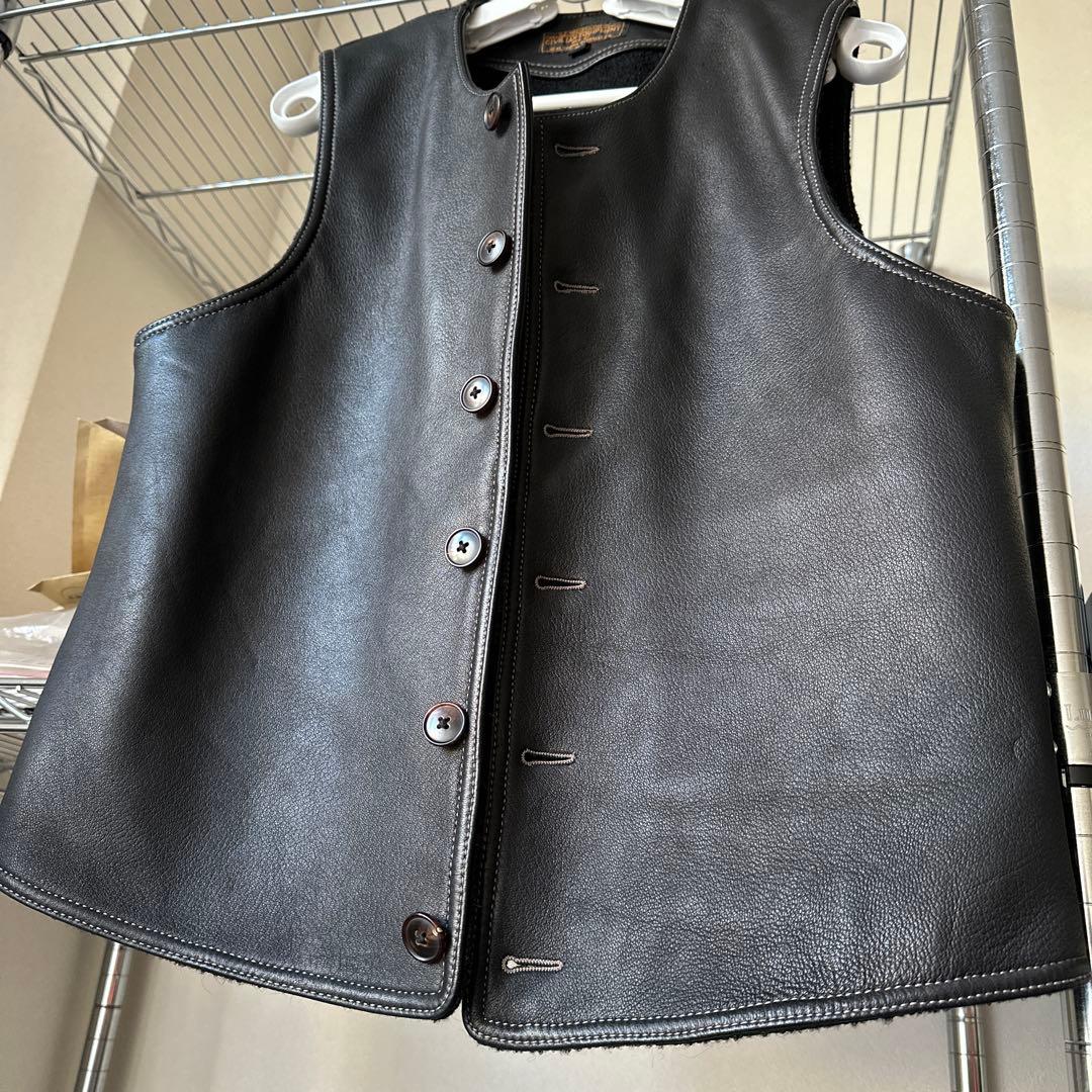 鹿革ベスト M ニュージーランド産ディアスキン WWⅠミリタリー ムートン裏地