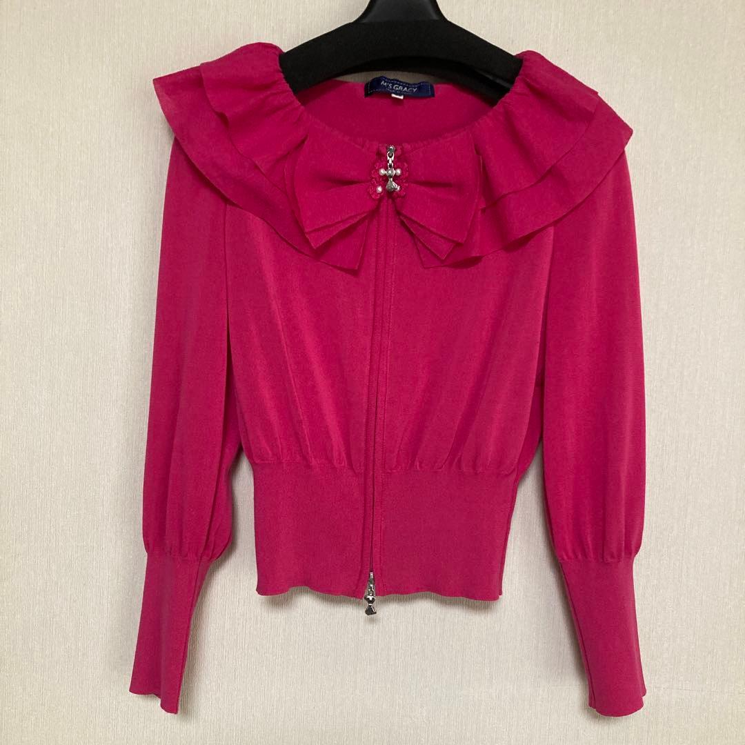 エムズグレイシー　M'S GRACY フリル付きピンクトップス