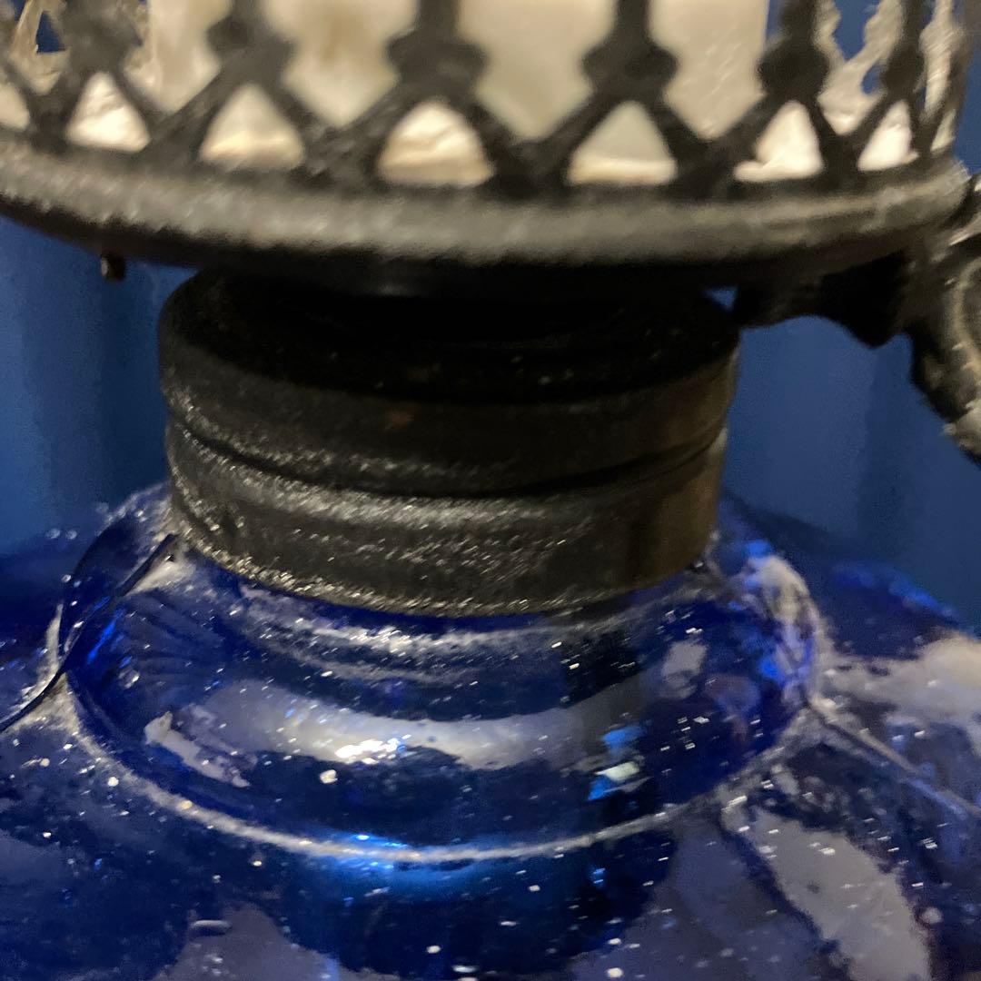 ヴィンテージ　コバルトブルーガラスランプ　アンティークランプ　青色ライト
