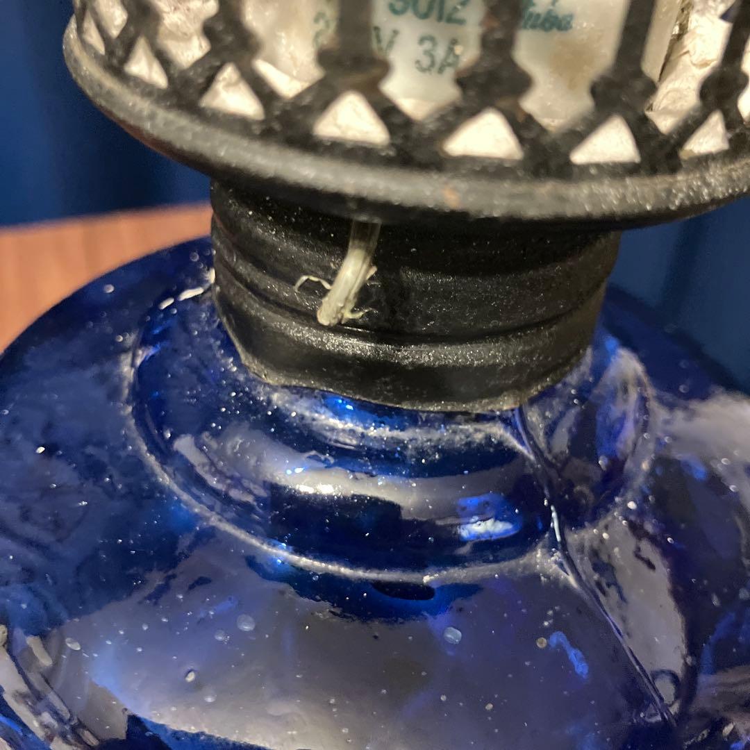 ヴィンテージ　コバルトブルーガラスランプ　アンティークランプ　青色ライト