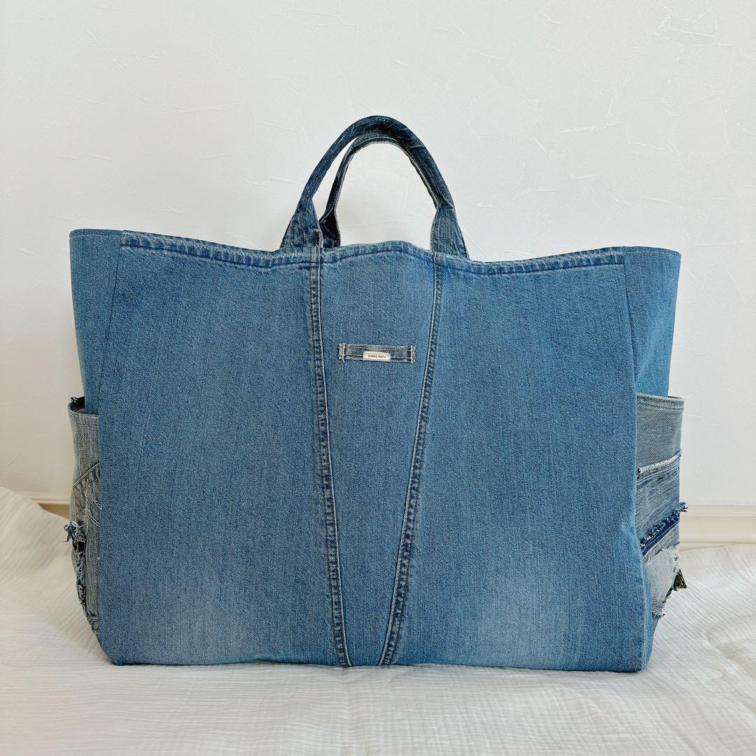 デニムリメイク　かなり大きめ　ポケット10個！多収納　トートバッグ