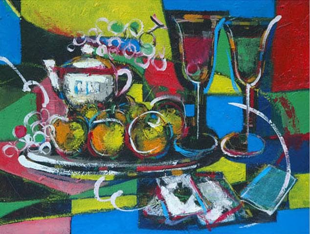 油絵 菅家令子 絵 絵画インテリア 額付(黒) uF6-120309 静物 果物