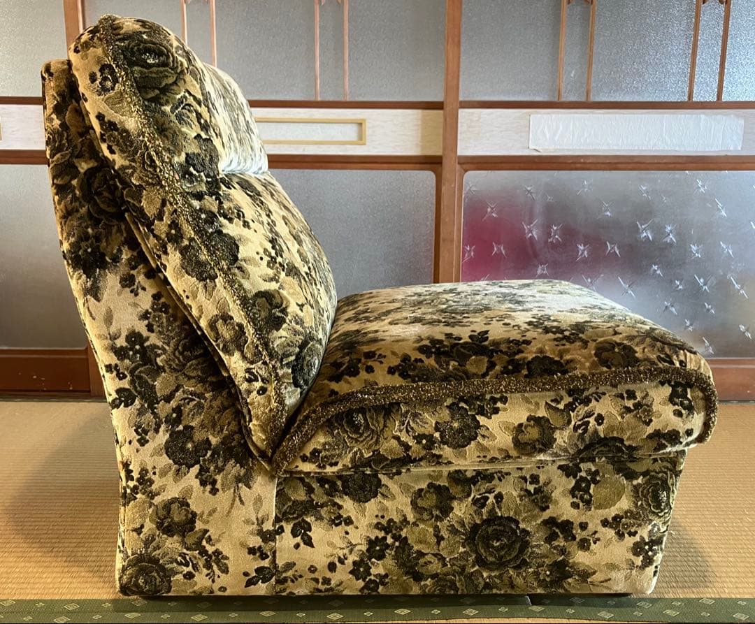 【ゆっけ様】オールドカリモク 一人掛けソファ 花柄 グリーン ①