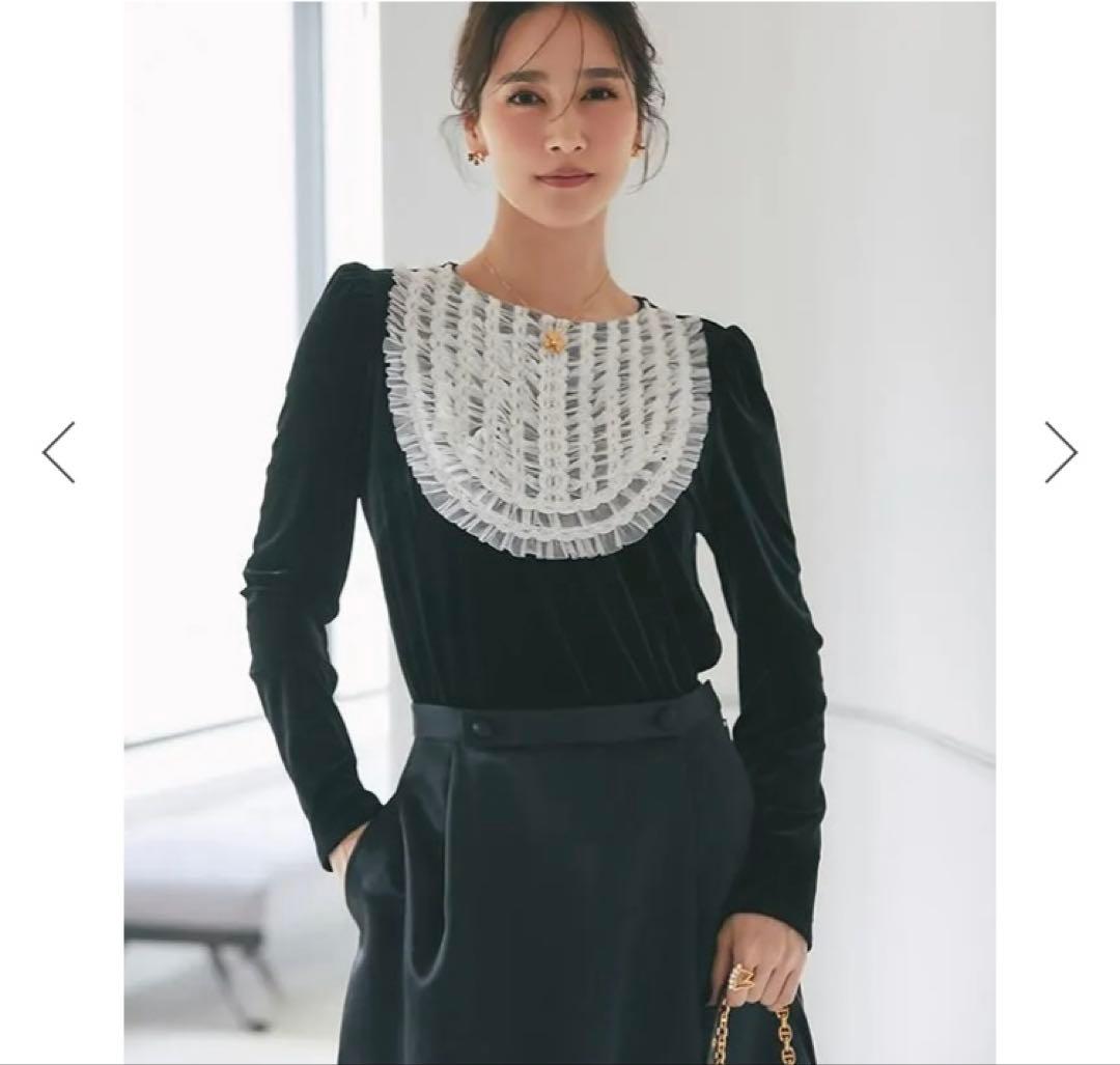 完売商品　seventen セブンテン　チュールフリルベロアトップス　Sブラック