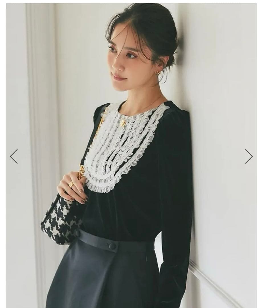 完売商品　seventen セブンテン　チュールフリルベロアトップス　Sブラック