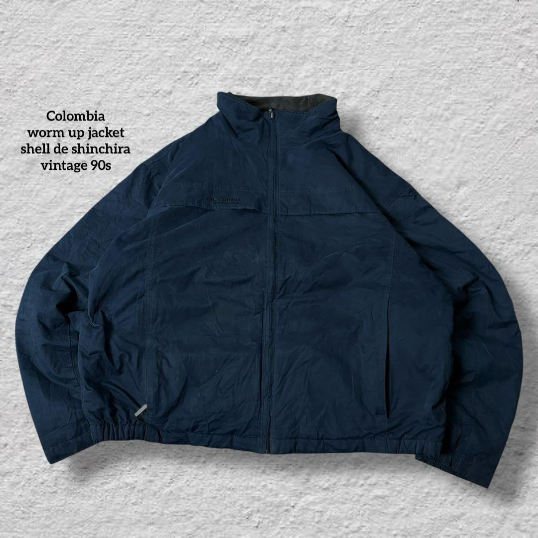 コロンビアウォームアップジャケット90s古着vintageシェルドシンチラ紺XL