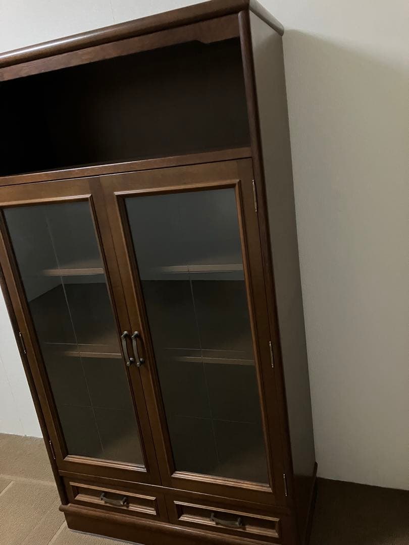 本棚　収納棚　収納　棚　ガラス扉　アンティーク　シンプル　木製　家具