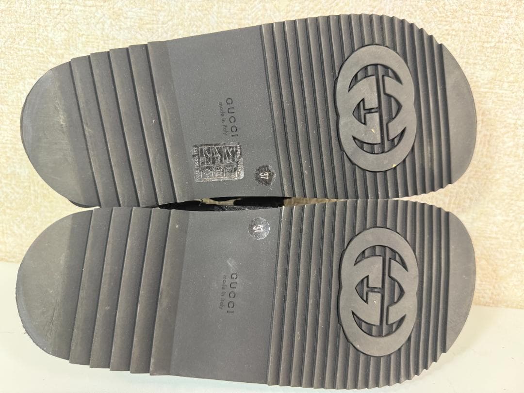 GUCCI グッチ ブラック ダブルストラップ サンダル レディース