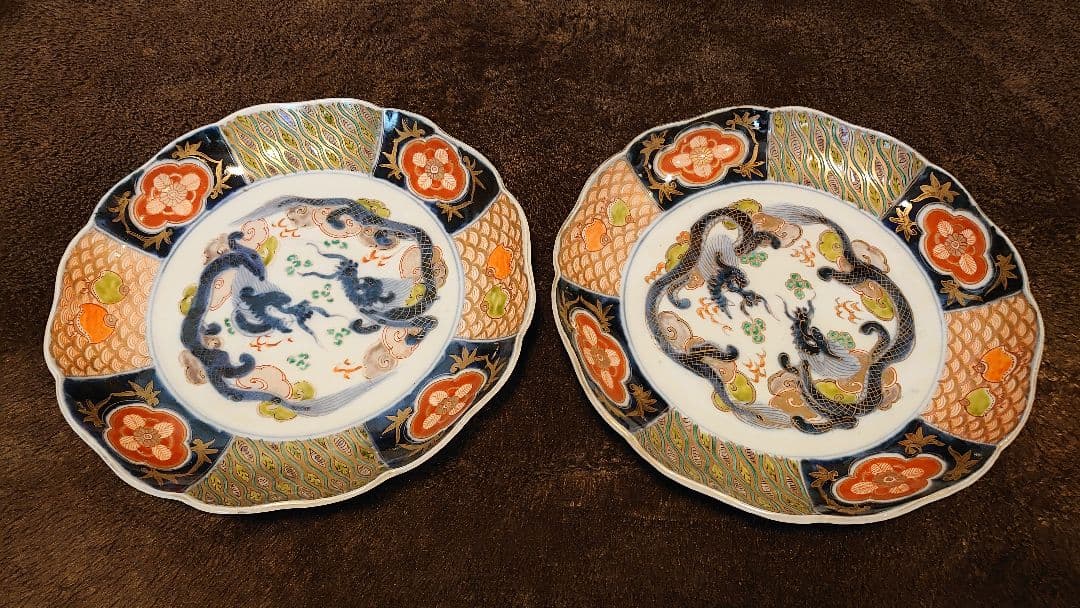 古伊万里　伊万里　大聖寺伊万里　大皿　双龍　八寸皿　３客
