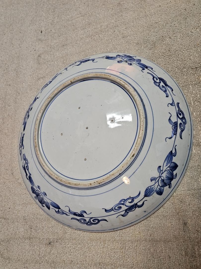 文明開化 明治伊万里 大皿(約46cm) 淀川を京に登る蒸気船の図