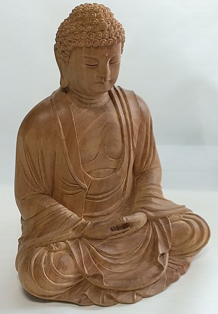 釈迦如来坐像 3寸 #333 像のみ 金彩無 お釈迦さま ◆白檀 木彫 仏像