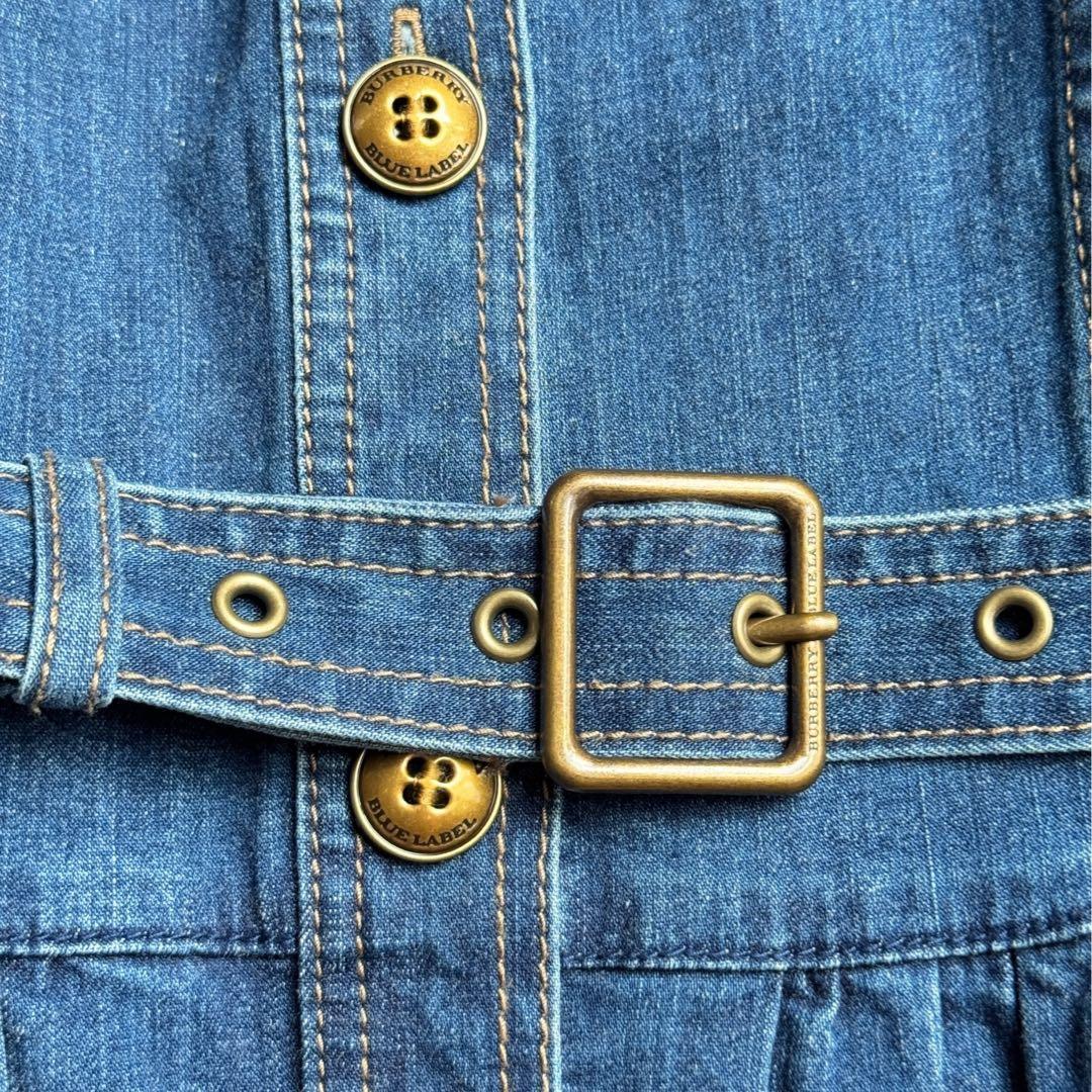 バーバリーブルーレーベル デニムワンピース ノバチェック ベルト Aライン M