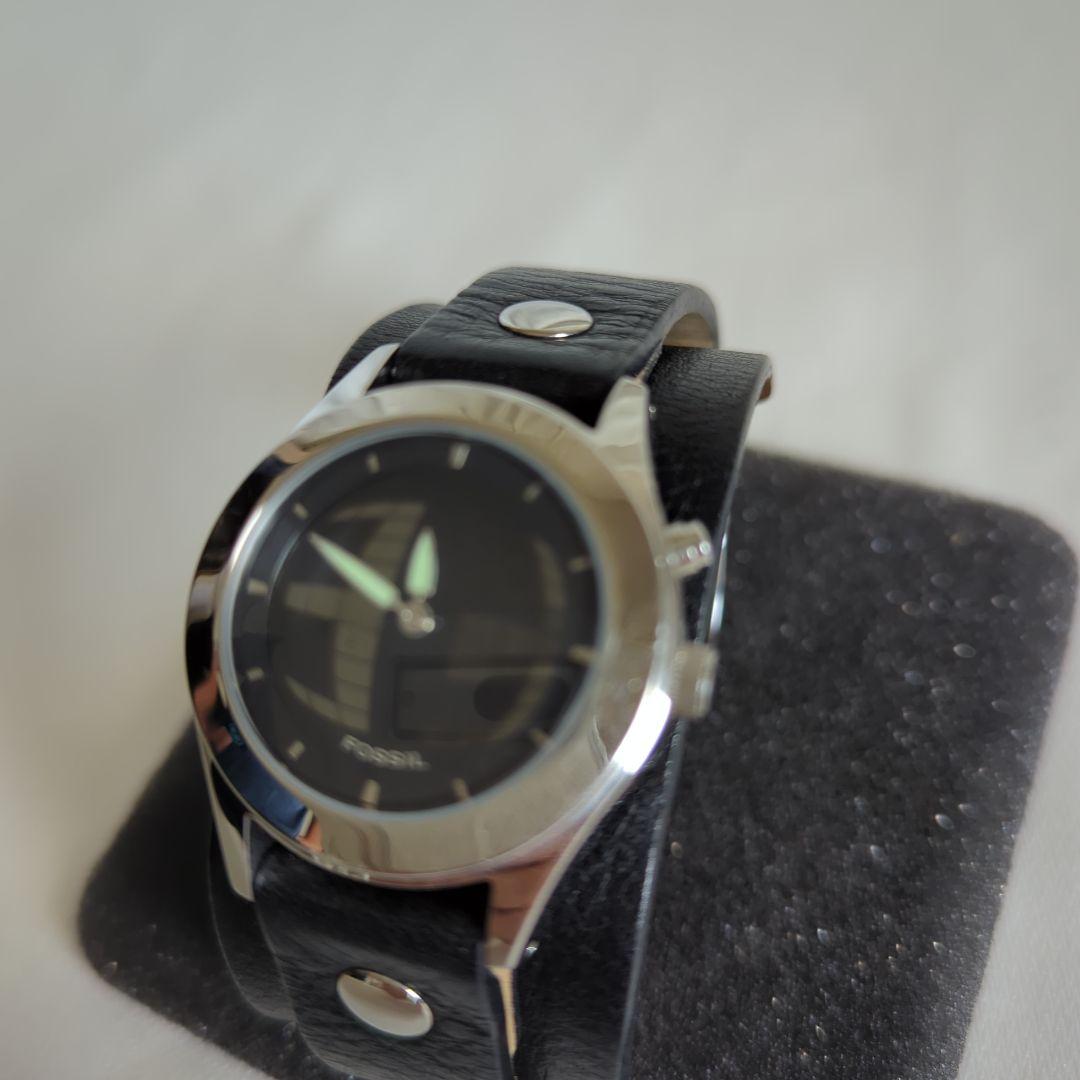 フォッシルFOSSIL BIG TIC腕時計レザーブラック美品