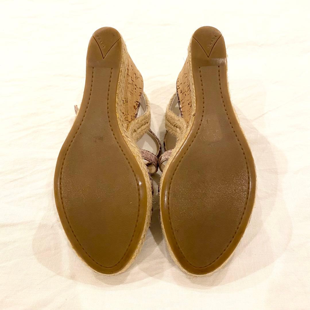 【超美品】PRADA プラダ ウェッジソール サンダル 39 パイソン柄