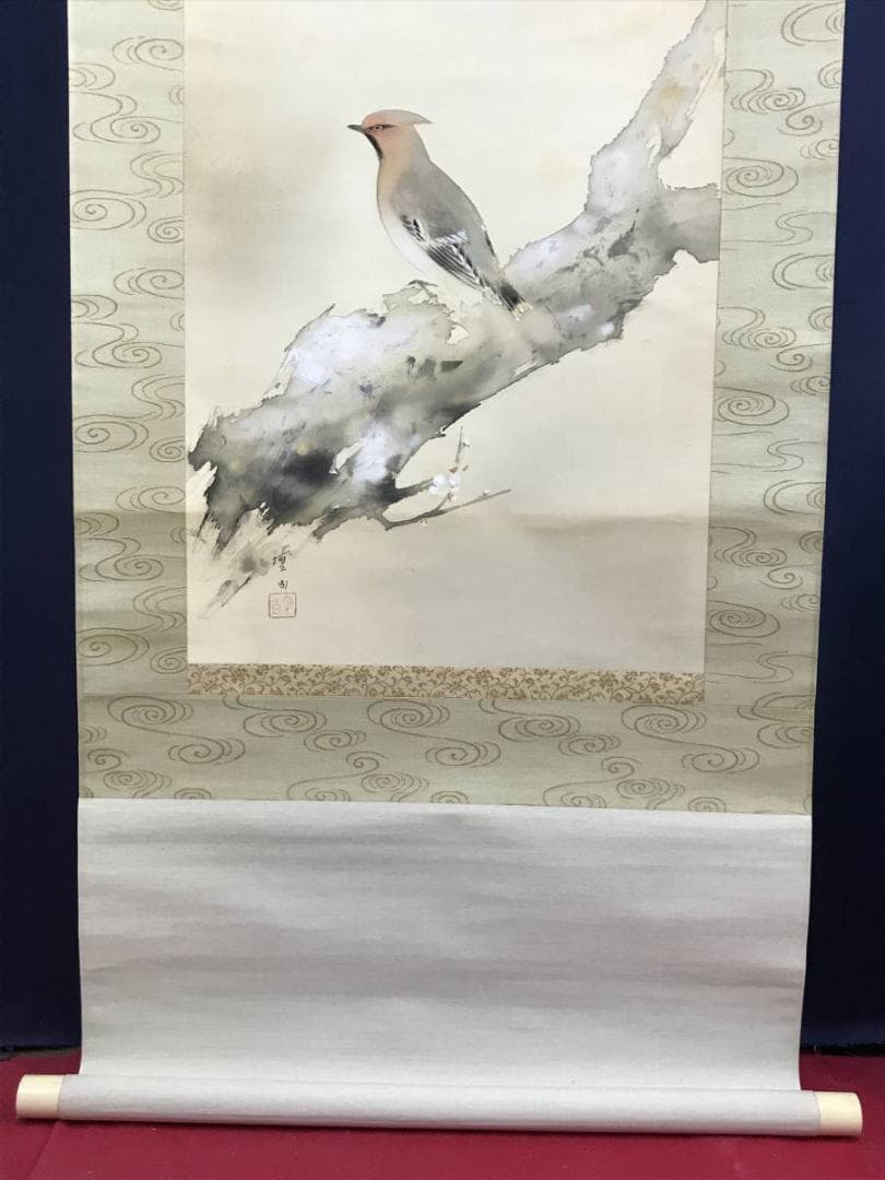 【真作】三宅凰白/白梅小禽図/花鳥図/梅花図/掛軸☆宝船☆AD-557