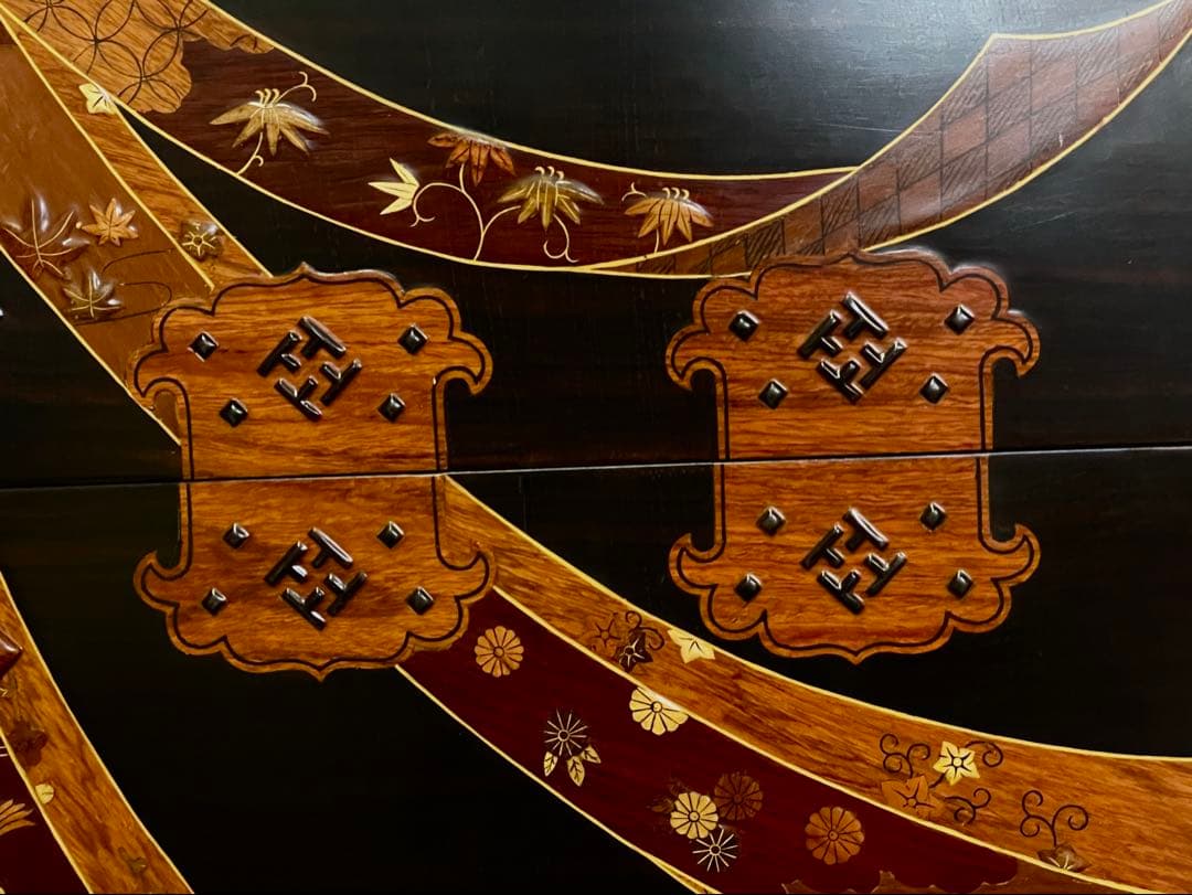 「母」黒檀 寄木 象嵌細工 李朝 バンダジ風 3ドロアー チェスト （柱②）