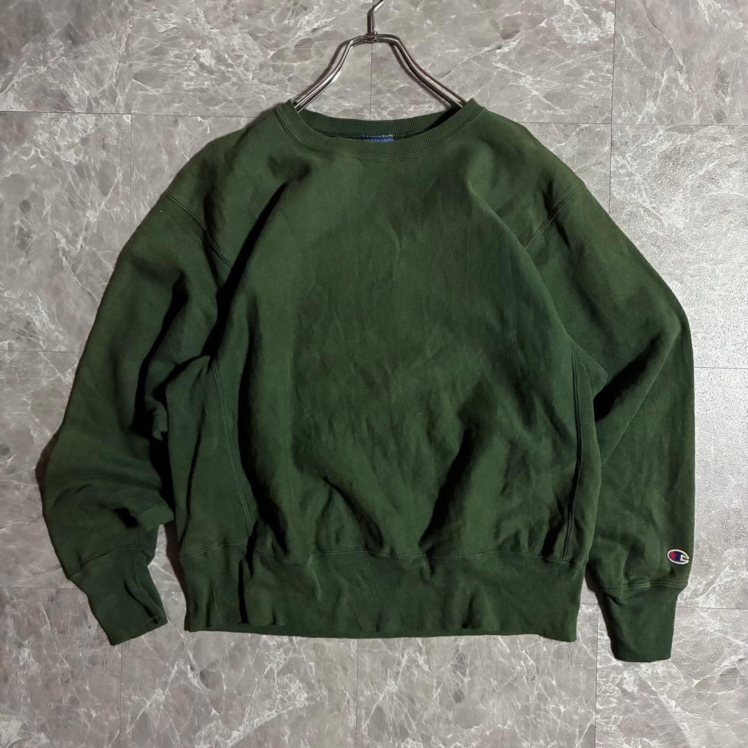90sChampionリバースウィーブ無地スウェット フェードダークグリーンL