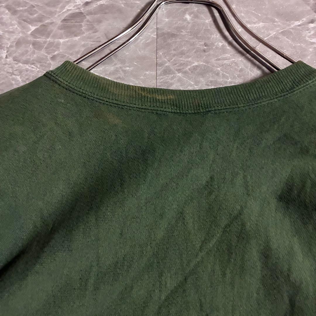 90sChampionリバースウィーブ無地スウェット フェードダークグリーンL