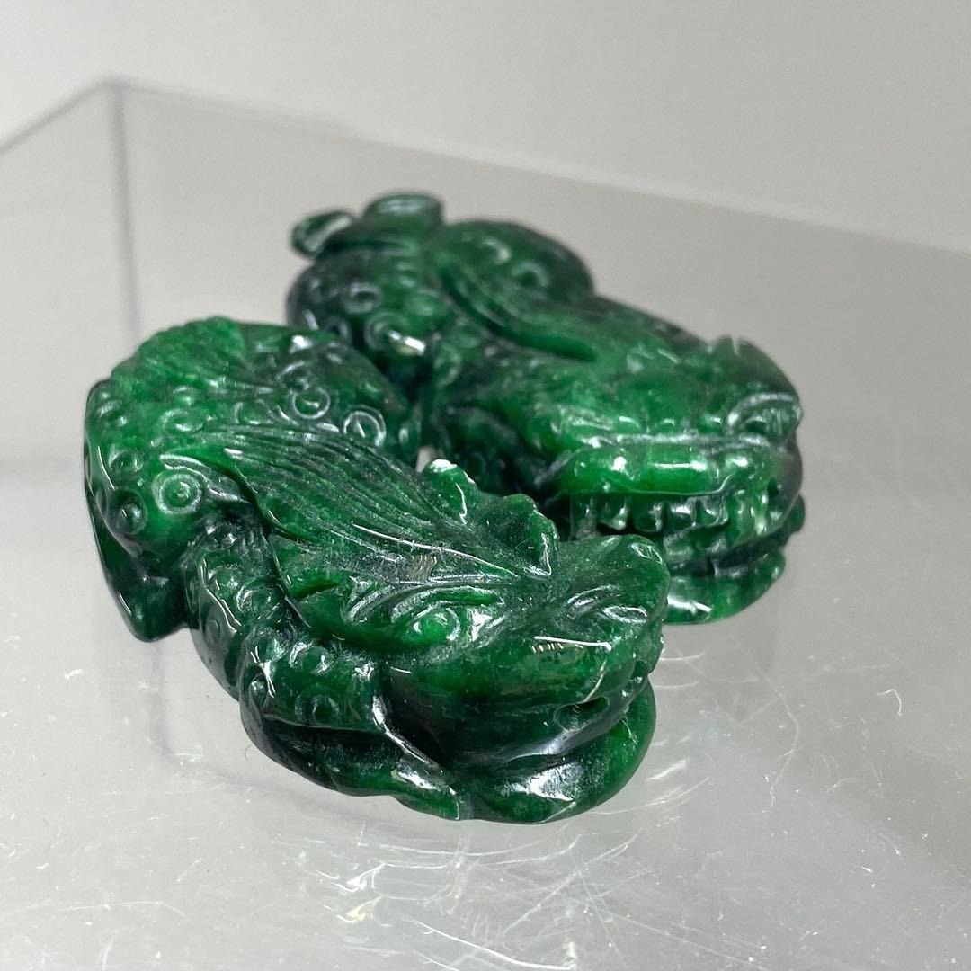 本翡翠　獅子筆架一対　49g 東Y7-0212ア㉜タトチ