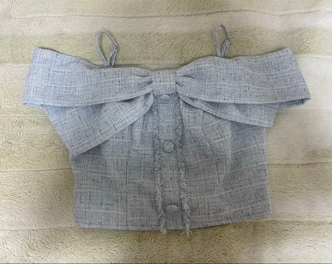 リップサービス LIP SERVICE ツイードリボンオフショルトップス ブルー