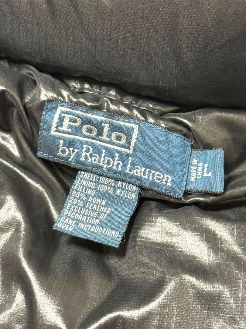 美品☆ポロラルフローレン ダウンベスト 黒 牛革 エンブレム L