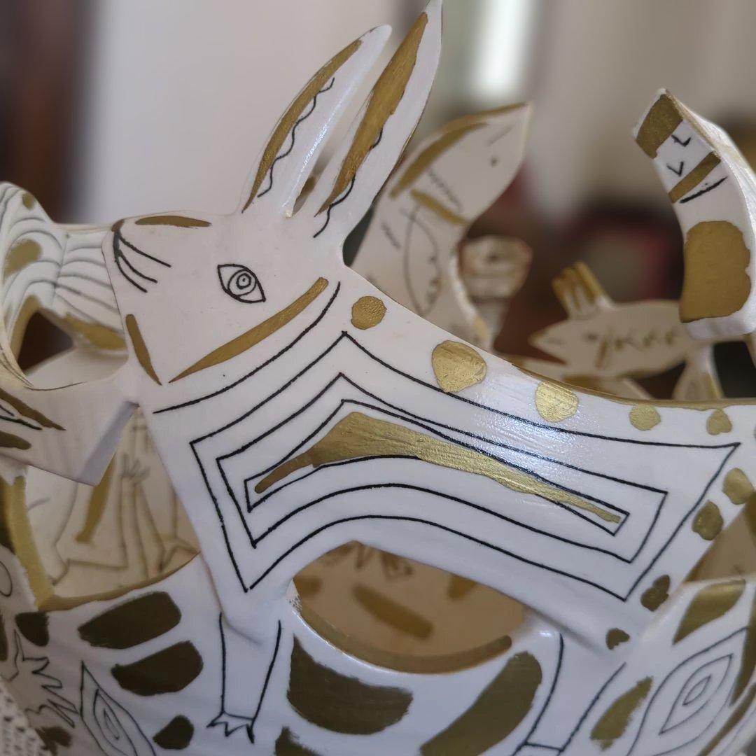 レトロ　オブジェ　手描き　作家　物入れ　ディスプレイ　アート