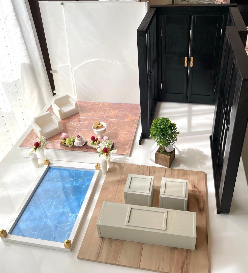 ドールハウス撮影背景ボード プールハウス＆パティオ☆ケーキカフェ追加しました♪