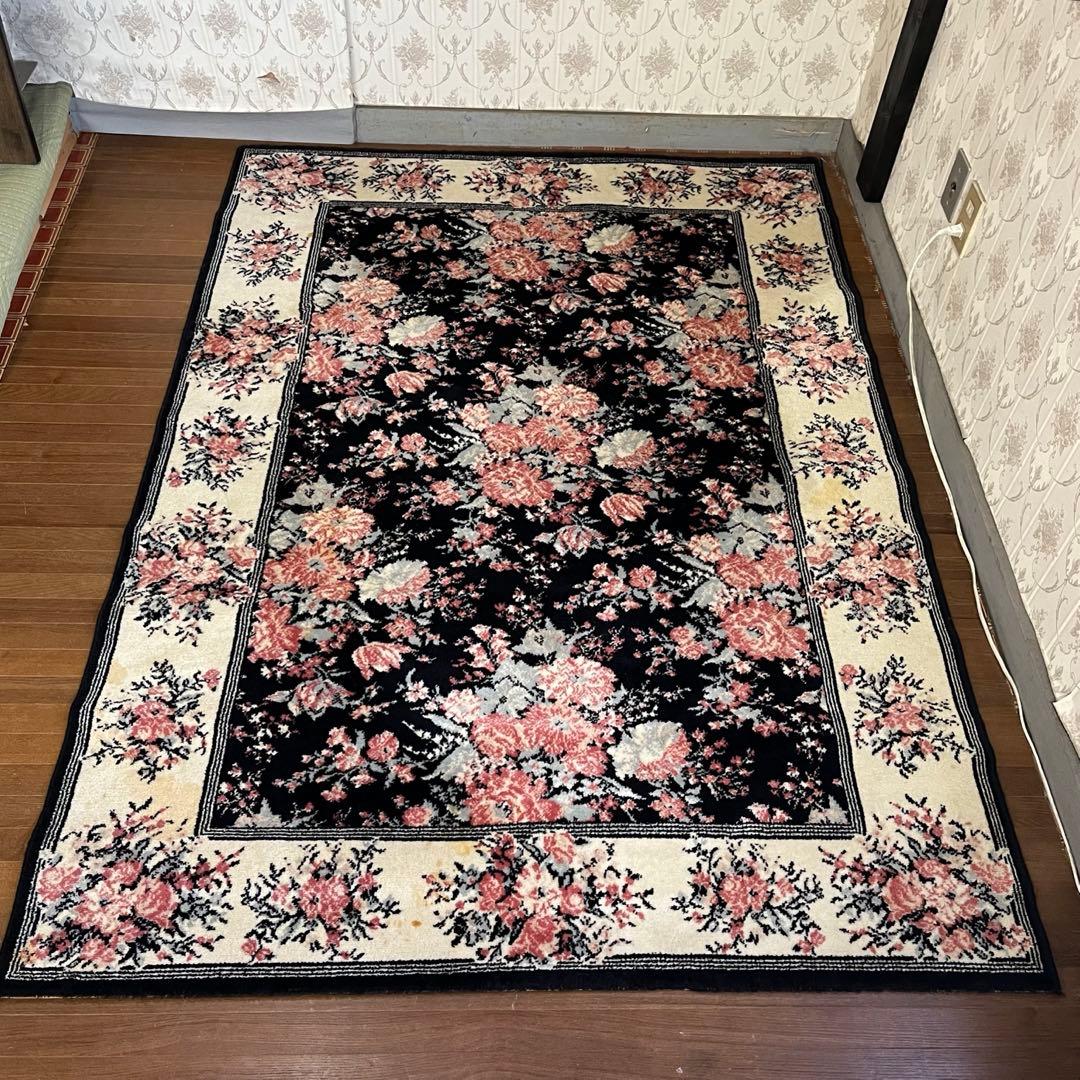 【アンティーク】昭和レトロ 花柄 絨毯 カーペット ラグマット 古道具 古民家