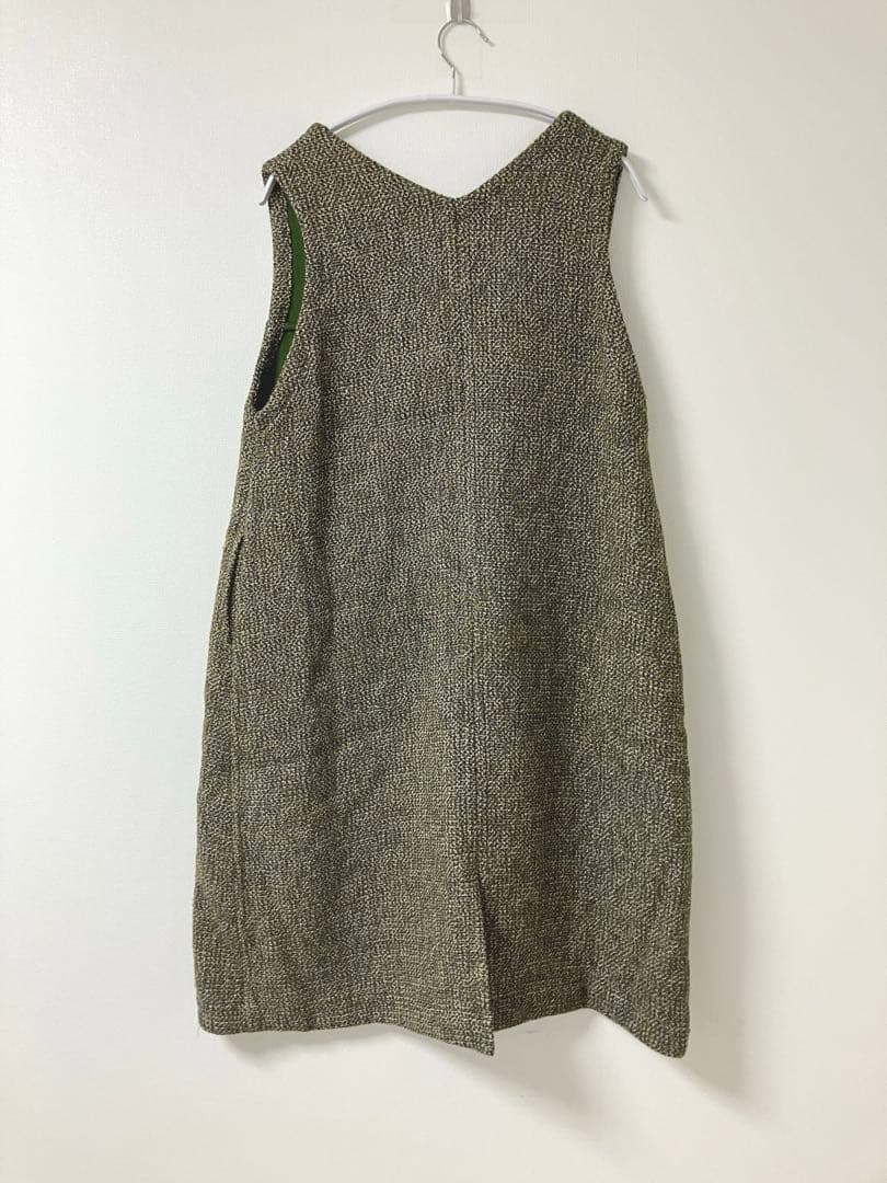 45R★アーミッシュツイードのワンピース★緑系2