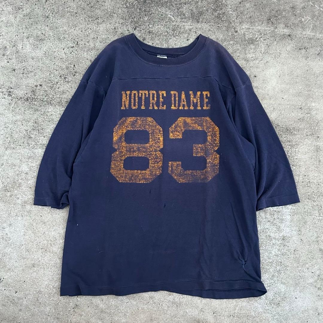70s Champion Notre Dameフットボールt 83 ナス紺 襤褸