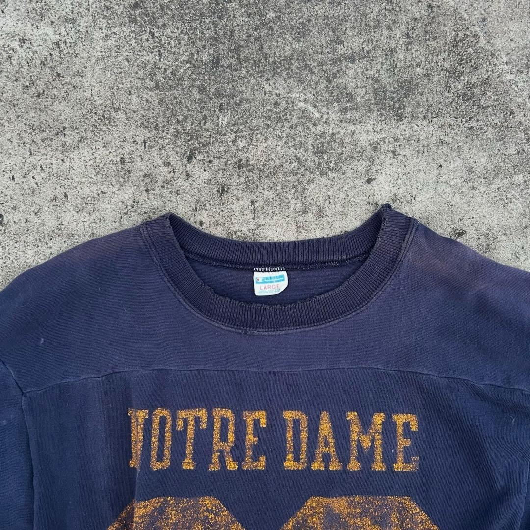 70s Champion Notre Dameフットボールt 83 ナス紺 襤褸