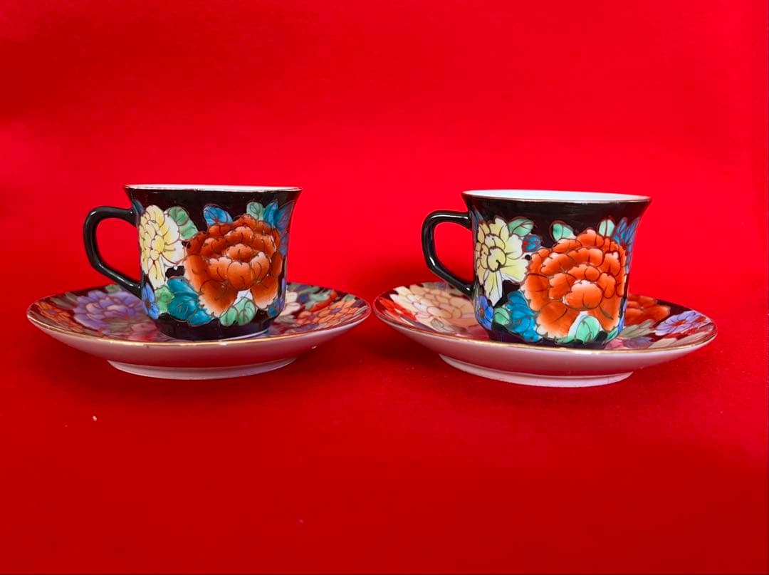 中国美術古玩 汕彩 百花不落地Tea Cup Coffee Cupカップソーサー
