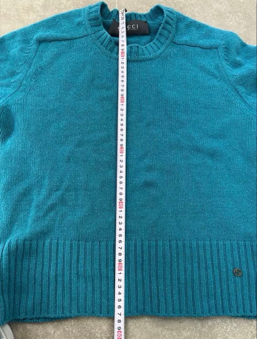 GUCCI ターコイズ クルーネックニット★レディースOK ★GGプレート付き