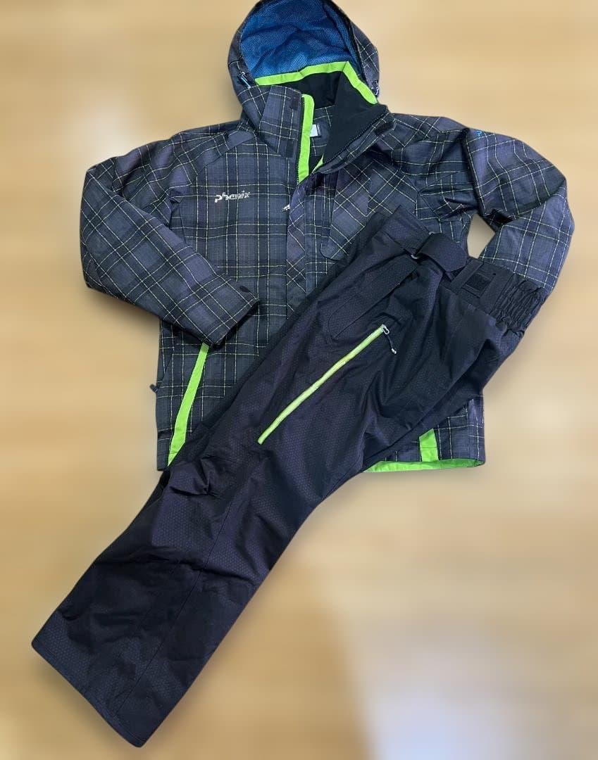 Phenix スキー中綿入りウェア メンズ ブラック/グリーン 上/ｌ　下/ｍ