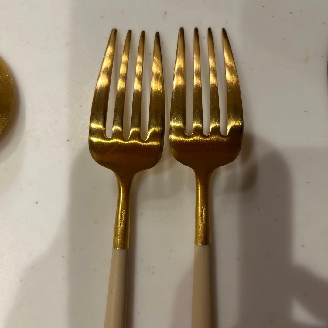 クチポールゴア　アイボリー×ゴールド ディナーカトラリー2セット