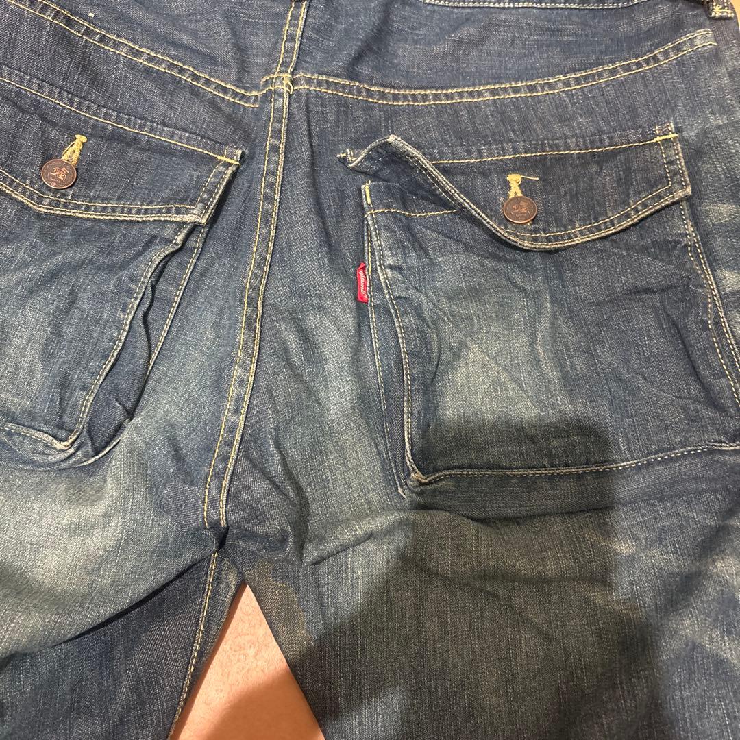 glambグラム デニムつなぎ バックプリント オールインワン ヴィンテージ加工