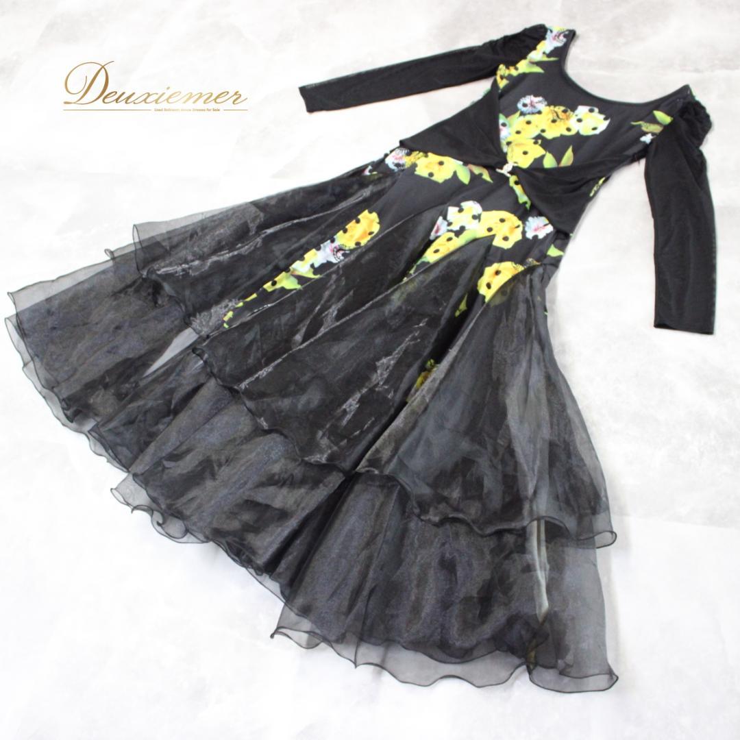 【社交ダンス衣装】ワンピース ドレス パーティー ICHIOKU 黒 黄色 水玉