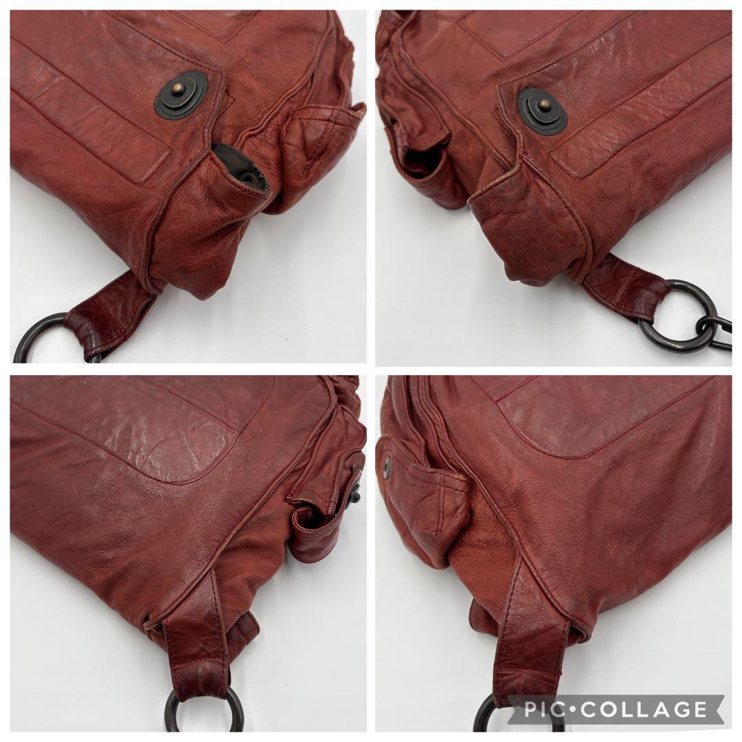 希少 JULIUS ユリウス ガスマスク 本革 レザーショルダーバッグ レッド系