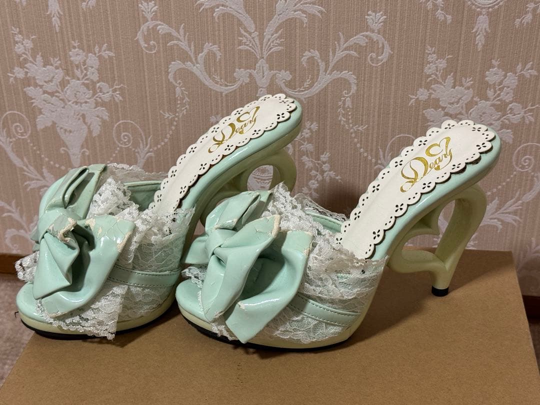 夢展望 Deary ミントグリーン　ハートヒール ミュールサンダル